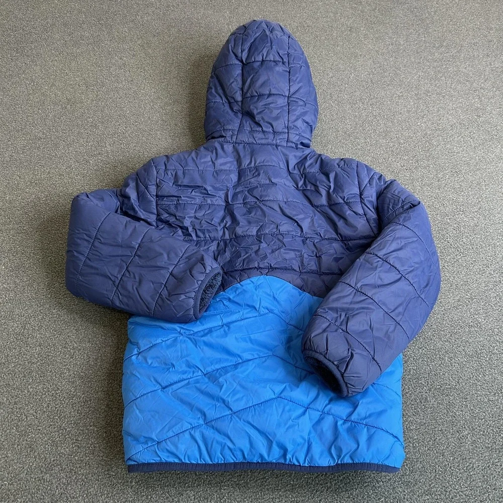 Eddie Bauer Jacket Kids Medium 10/12 Blue Hooded Puffer Reversible Sherpa Winter - Picture 7 of 14